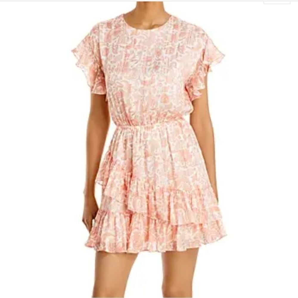Aqua paisley ruffled mini dress, large